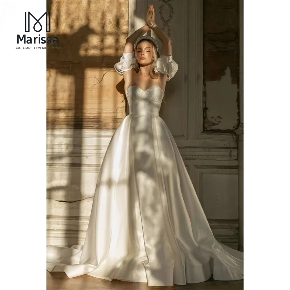 

Marissa Custom Made Prom Dress Removable Sleeves Women Evening Dress Woman A-line Satin Elegant Party Dresses for Wedding Woman