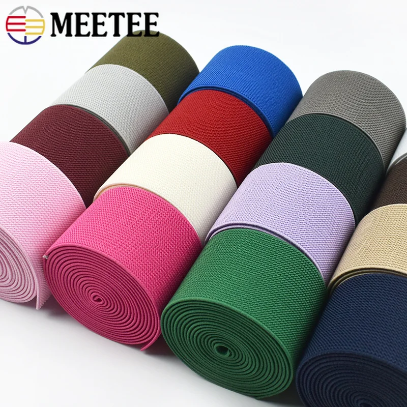 3/5M Meetee 20-50mm polyester Elastic Bands Stretch Rubber Webbing Tape Solid Color Pant Belt DIY