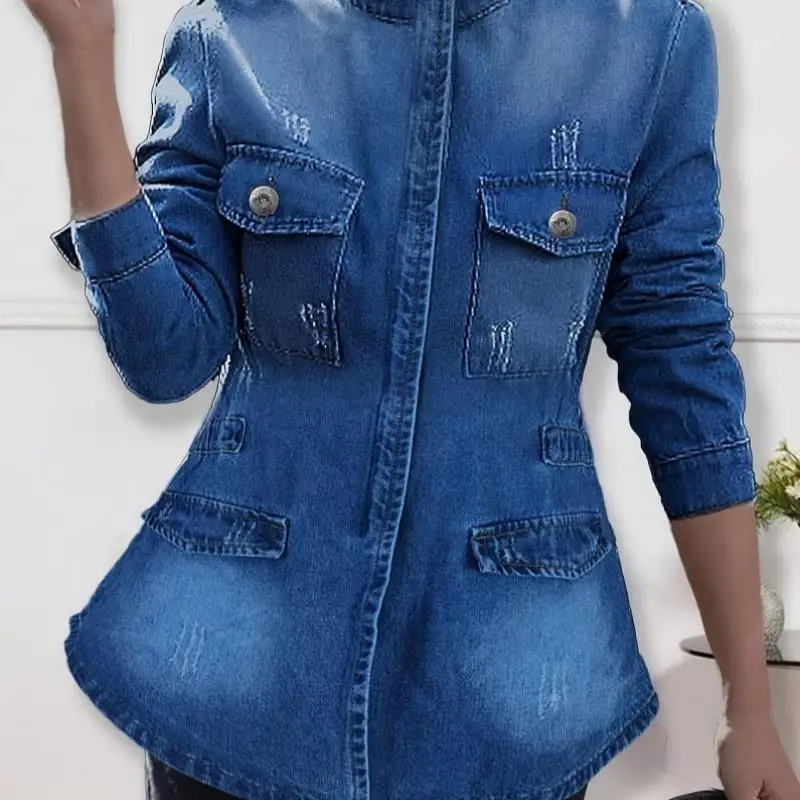 

Sexy Zipper Denim Jaet Women's Cross-Border Faionable Mid-Year Casual Outerwear Other Material 00% for Middle-Aged Women