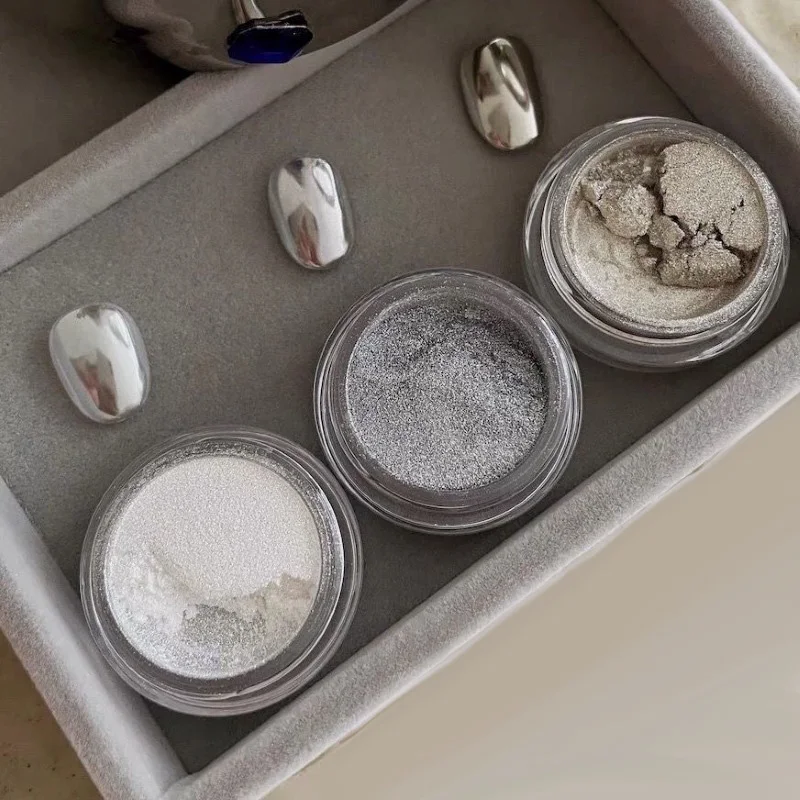 Aurora srebrno-białe paznokcie brokatowy pył chromowany proszek muszla lustrzany pigment materiały do zdobienia paznokci dekoracje jasność proszek