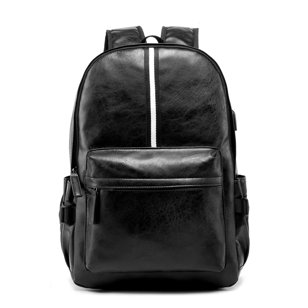 Modischer Rucksack mit Streifenmuster für Herren, große Kapazität, Reisetasche mit USB-Anschluss, Herrenrucksäcke, weicher Rucksack aus PU-Leder, Schulrucksack für männliche Studenten. – Detail 9