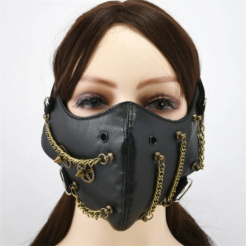 

R1WE Gothic Punk Face Gear Costume Accessory with Alloy Metal Decors Face Cover