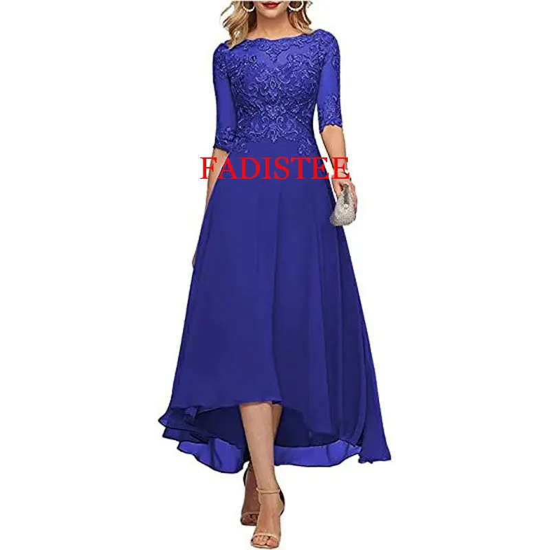 

Customized Chiffon Lace Appliques Mother Of The Bride Dress For Wedding 3/4 Sleeves Tea Length Formal Evening Party Gowns