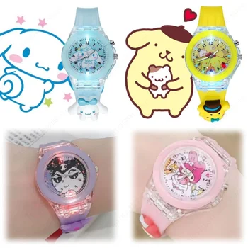 นาฬิกาการ์ตูนเฮลโลคิตตี้นาฬิกาเรืองแสงลายอะนิเมะ Cinnamoroll Kawaii Kuromi เด็กหลายสี Jam Tangan elektronik วันเกิดเด็กผู้หญิงน่ารักของขวัญ