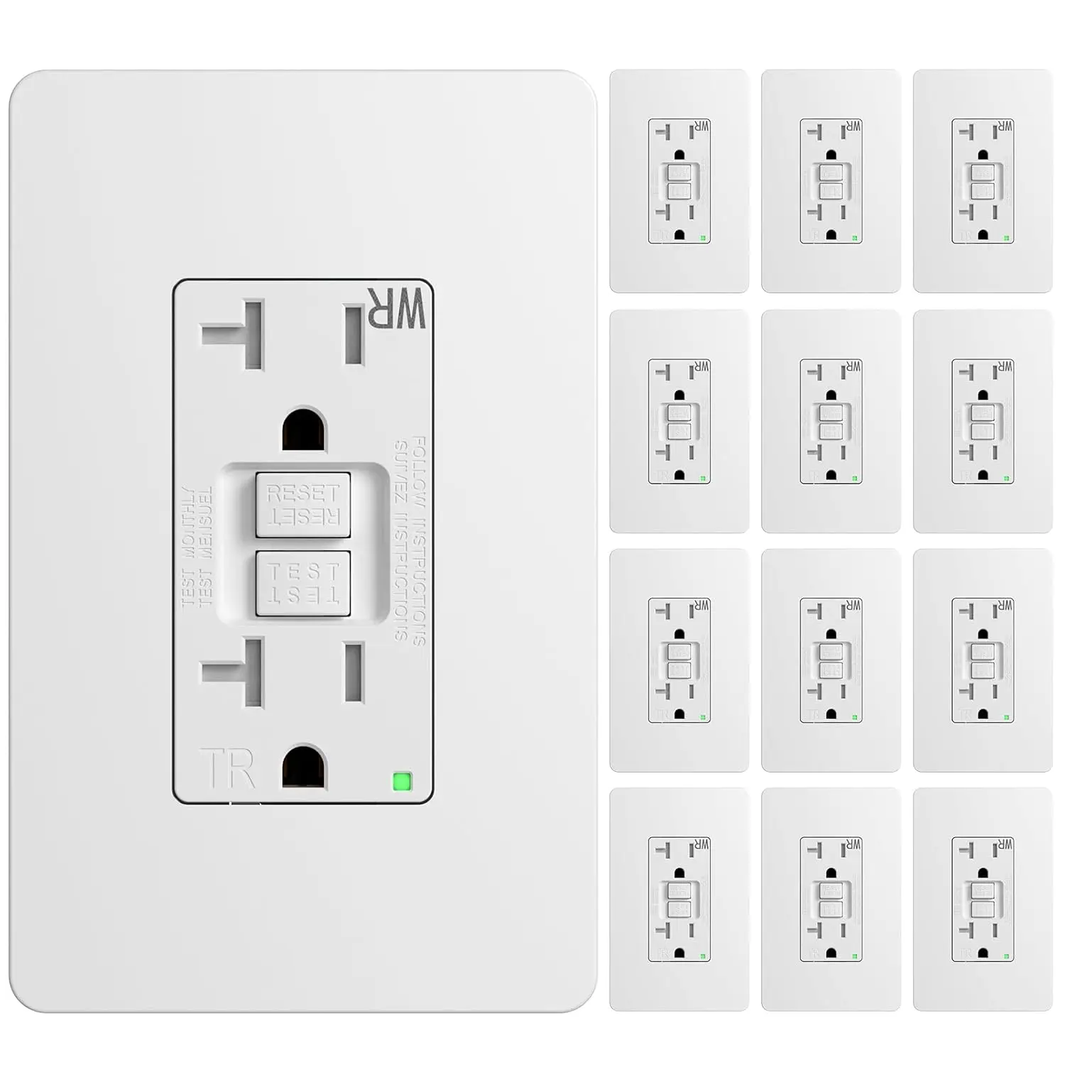 12 Pack GFCI Outlet 20 Amp, with Wall Plate and Thinner Construction, LED Power Safety Indicator, Self-Testing