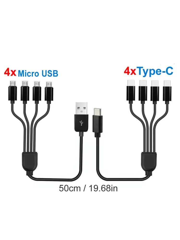 Kort snoer 5V USB A C naar Type C Meerdere oplaadkabel 4-in-1 Micro USB-splitteradapterkabel 4-poorts USB C PD-splitterkabel - afbeelding 2