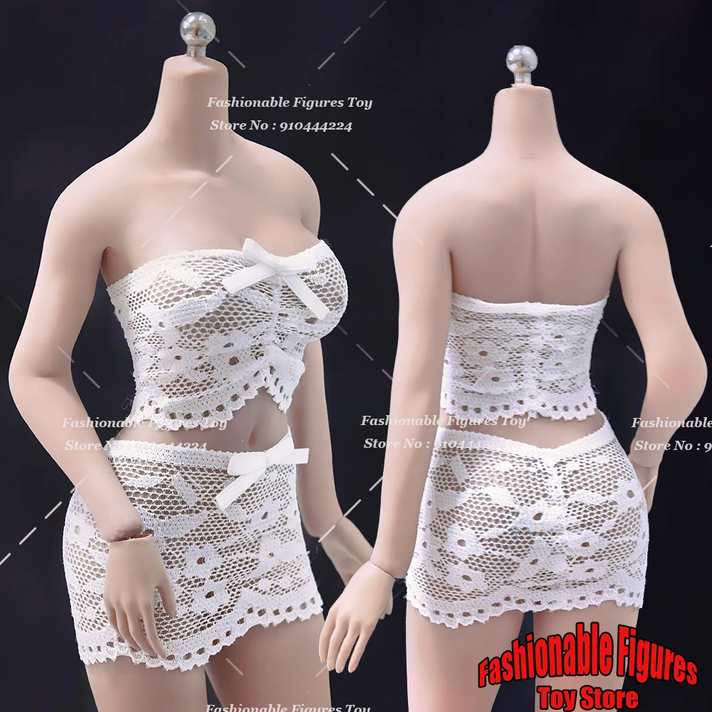 1/6 Women Soldier White Strapless lace Tube Tops Suspender Tanks Mini Skirt Lingerie set Fit 12