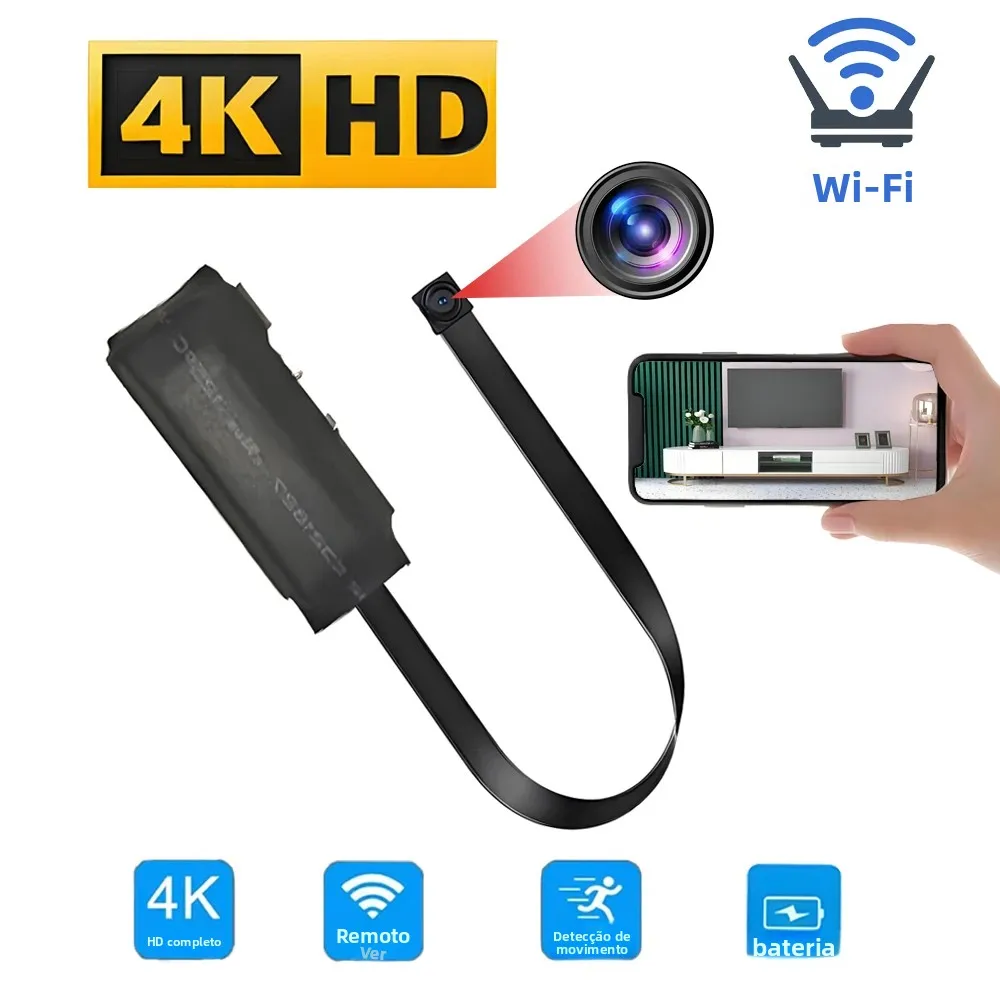 Câmera Mini WiFi 4KHD com Visualização Remota, Detecção de Movimento e Outras Funções, Câmera HD Sem Fio Estilo Babá para Casa