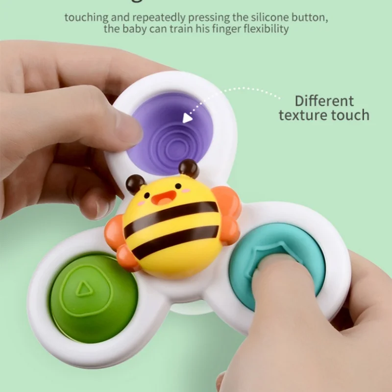 3Pcs Novelty Fidget Suction Cup Spinner Toy For Baby Cartoon Insect Rotating Rattle Educational Baby Games Bath Toys For Childre