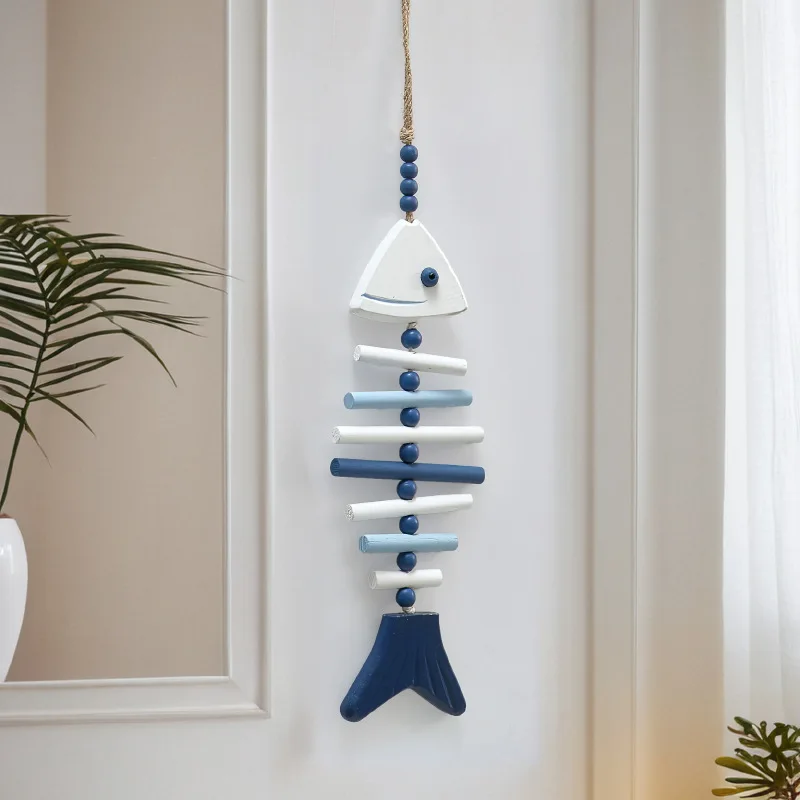 Mediterranean Fish Pendant Vintage Wooden Fish Hanging Ornament Wall Art Decoration Nautical Coffee Bar Home Decor