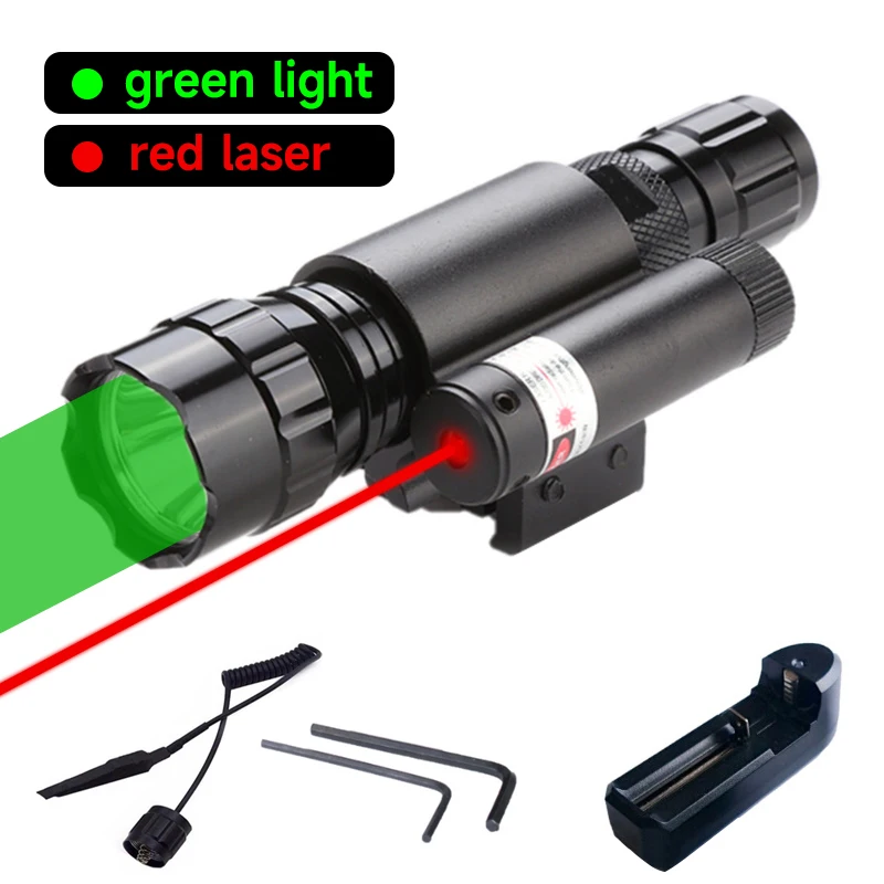 Zoomable IR850nm Rifle Scope Light Infrared Radiation Night Vision Hunting Flashlight+Green Laser Dot Sight+Switch+18650+Charger