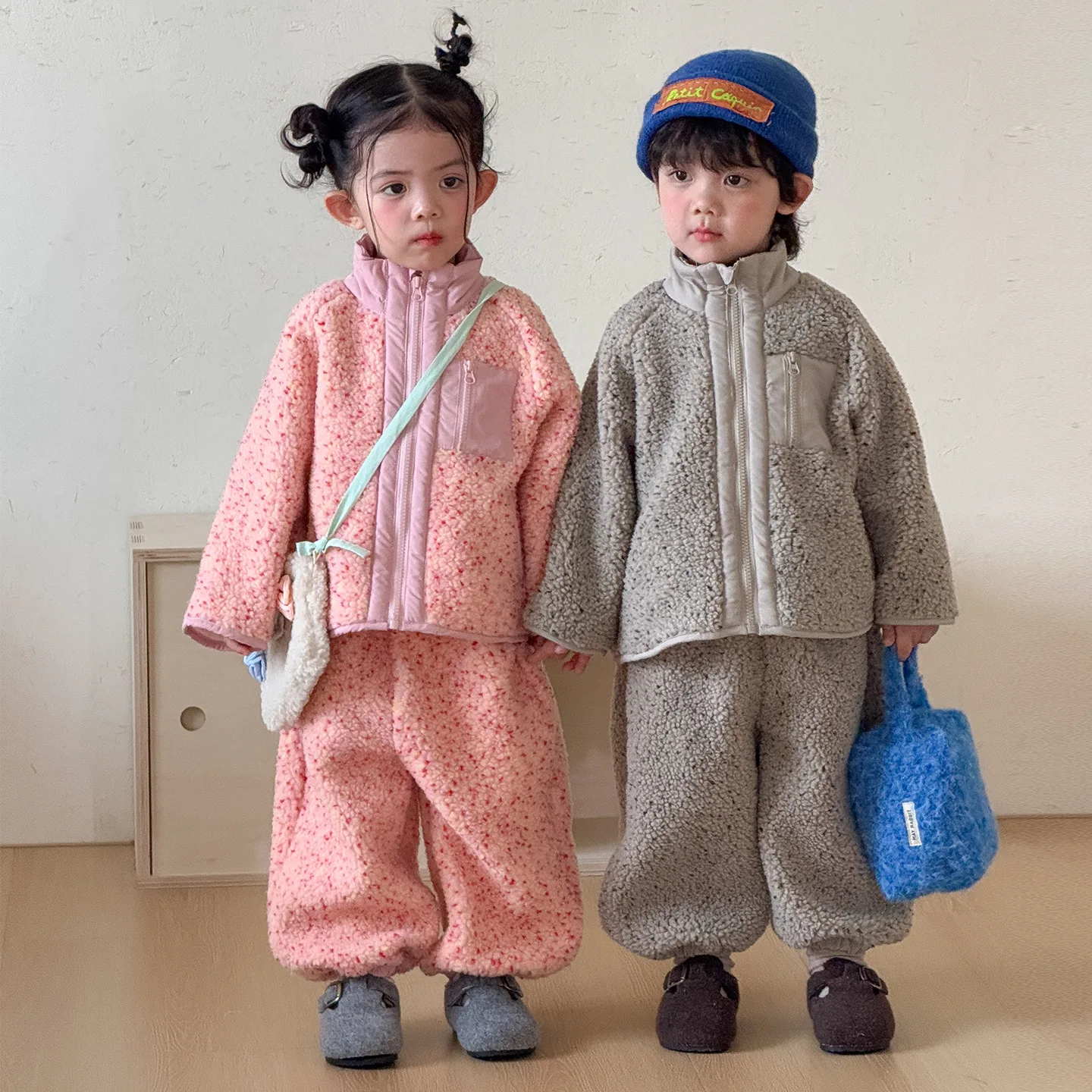 Winter Children Warm Lamb Fleece Clothes Set Boys Girls Coat + Pants 2pcs Suit Plus Velvet Thick Kids Casual Outfits 1-8 Years