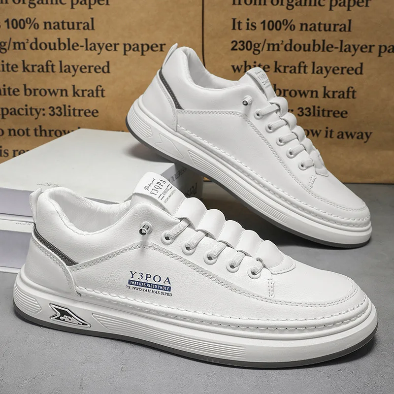 Men Faux Leather Casual Sneakers Elastic No Tie Laces Thick Bottom Platform Board Shoes Male Soft Daily Walking Outdoor Footwear