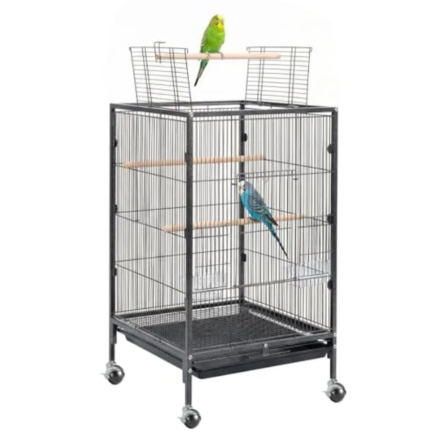 

Bird Cage with Play Open Top Heavy Duty Metal Bird Flight Cage with Rolling Stand for Parakeets Canaries Lovebirds Small Quaker