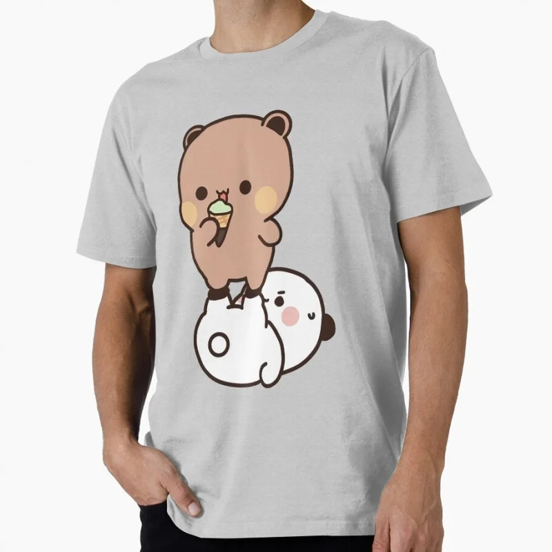 Bubu holding Dudu while Dudu eats ice cream t shirt ‌kawaii‌ Panda Bear Cartoon Graphic tee Cute Y2K Clothes All size Tee S-6XL