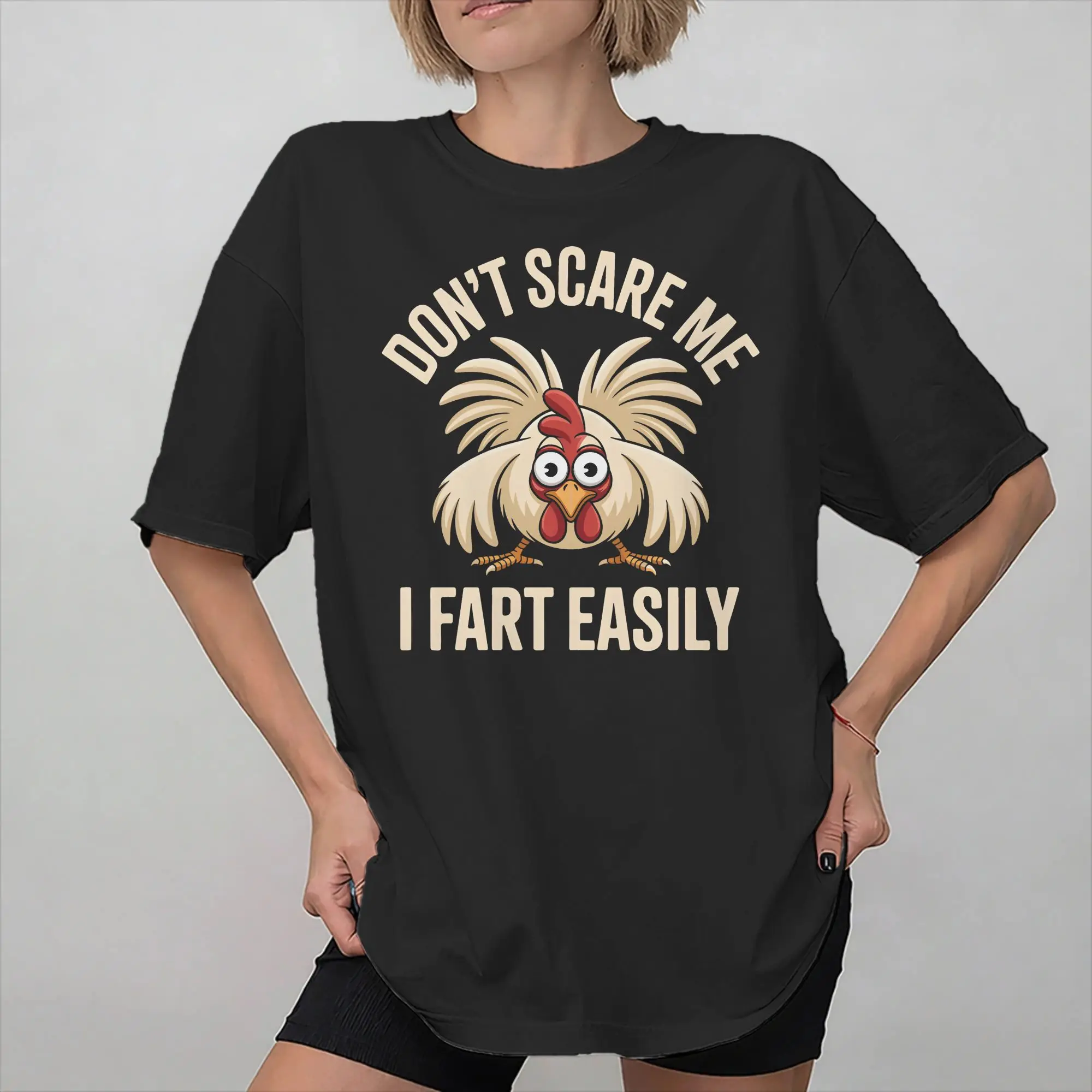 Men Women Don't Scare Me I Fart Easily Funny Sarcasm Funny Chicken Shirt Pure Cotton Printed T-Shirt  Clothing Outfits