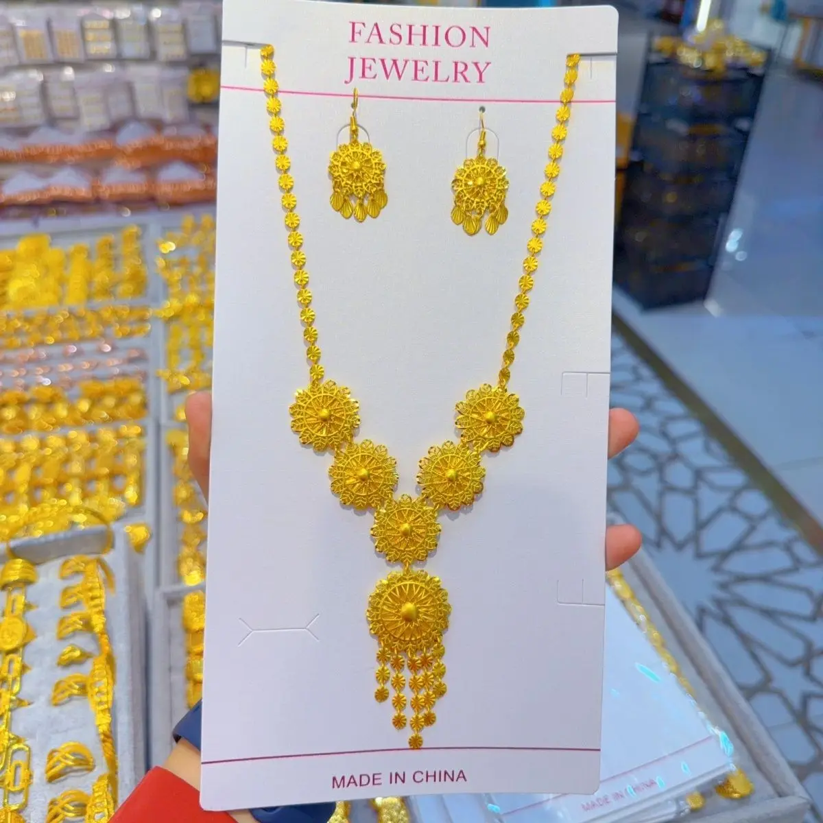 Fashion Dubai 24K Gold Plated Customized Necklace Earrings for Couples' Wedding Christmas Gift Jewelry Set DD10965