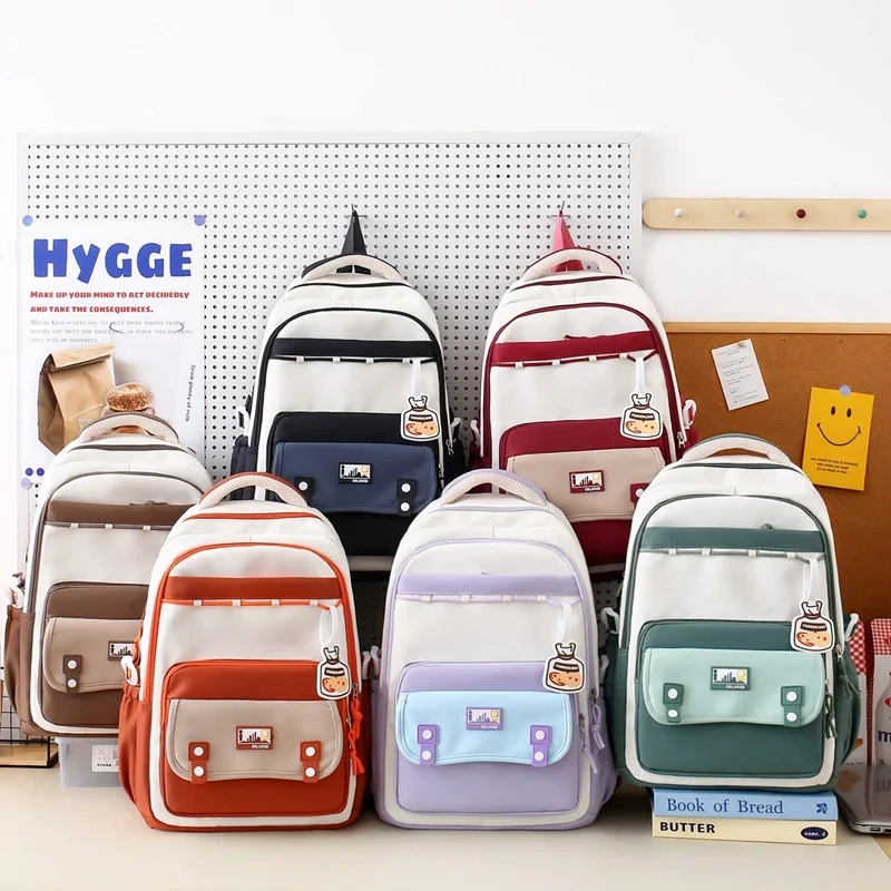 Ensemble de sacs d'école en nylon solide de grande capacité avec fermeture éclair, sacs à dos simples et polyvalents, sacs d'école classiques, offre spéciale, 3 pièces