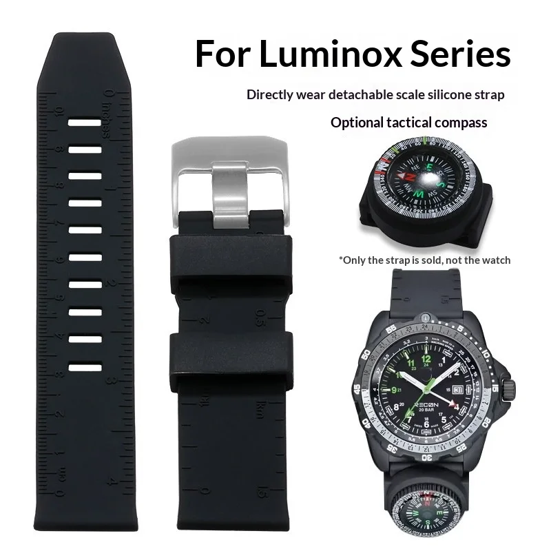 24mm Silicone Tactical Watch Strap Replacement Band With Compass Slot Compatible For Luminox 8830 8831 Series Watch Accessories