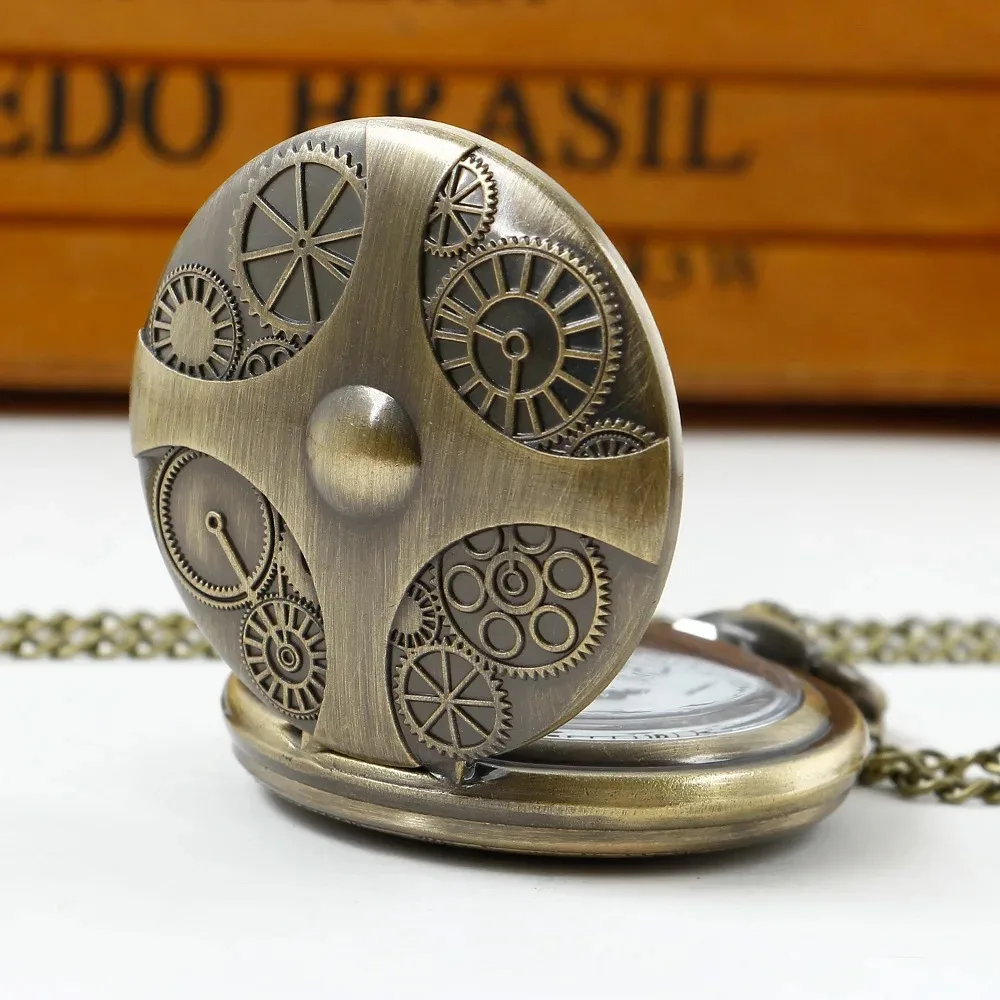 Steampunk ساعات الجيب الكوارتز Relogio فوب الساعات الرجال والعتاد تصميم ساعات الجيب قلادة مع سلسلة قلادة