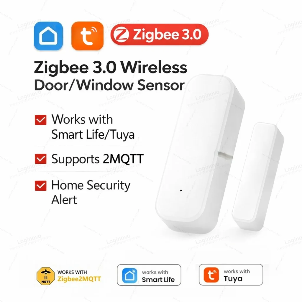 Zigbee – capteur d'entrée de porte fenêtre, alarme magnétique anti-cambriolage, détecteur de Contact intelligent pour Alexa Google Home Tuya Z2M