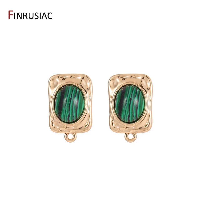 14K Gold Plated Brass Malachite Geometric Stud Earrings with Loop For Women DIY Dangle Drop Earrings Jewelry Making Accessories