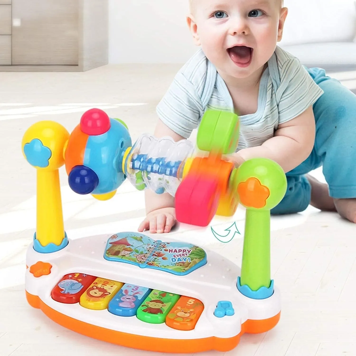 Jouets de piano pour bébé, clavier musical rotatif avec son léger, jouets musicaux pour les tout-petits, jouet musical pour le début du dos