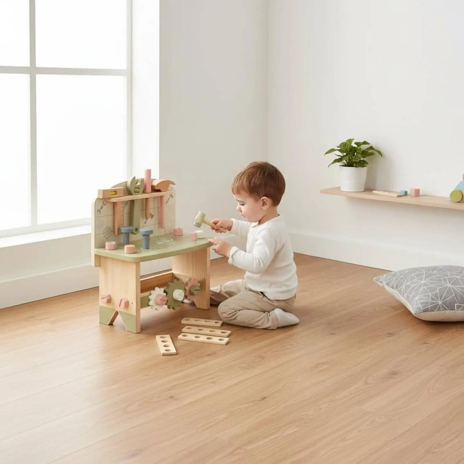 Kids Wooden Workbench Early Learning Children's Workbench Toy Educational Wooden Tool Bench for Preschoolers, Playroom,