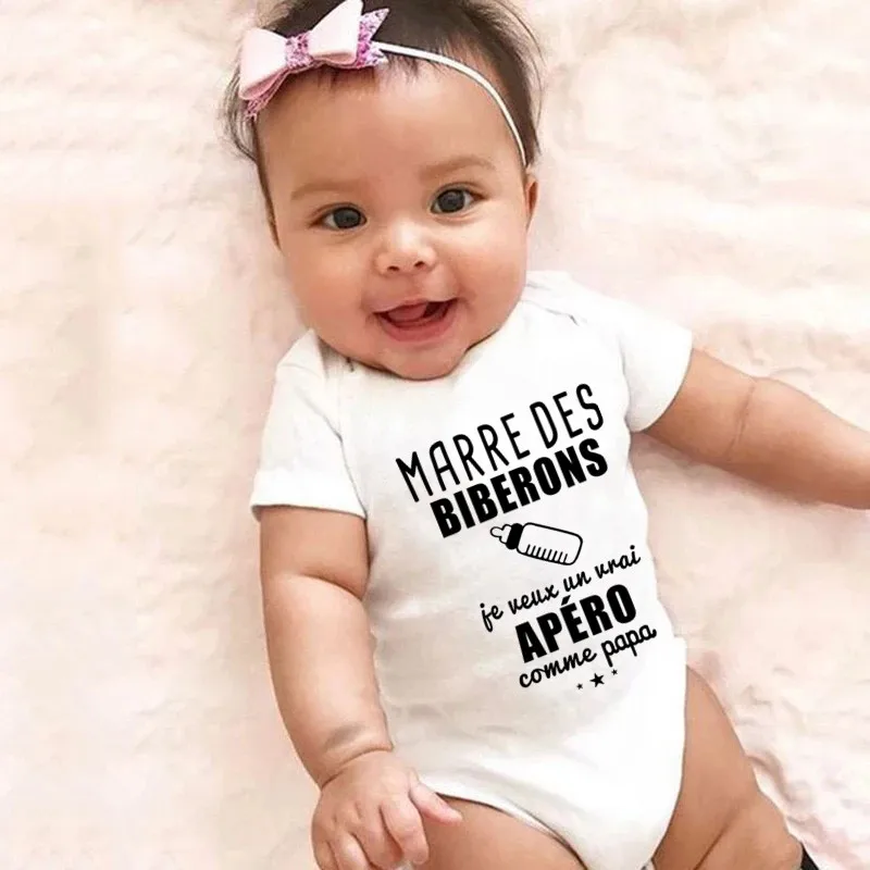 I Want a Real Aperitif Like Daddy Funny Baby Bodysuits Infant Cotton Short Sleeve Rompers Newborn Body Baby Boys Girls Onesies