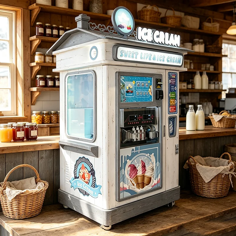 Commercial Ice Cream Robot Vending Machine 3 Flavors Unattended Operation Self Cleaning Vending Equipment