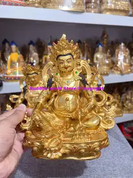 20cm Asie Buddhismus MĚDĚNÉ zlacení Žlutá socha Buddhy Jambhala Mammon štěstí Bůh DOMOV Oltář uctívání Účinná ochrana 8 nejlepší prodej socha mamonu - №5