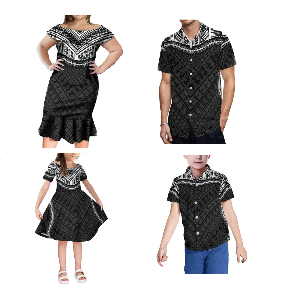 

A Family Of Four Fashion Out Of The Street Set Polynesian Print Custom Fabric Soft And Comfortable Tribal Ethnic Style