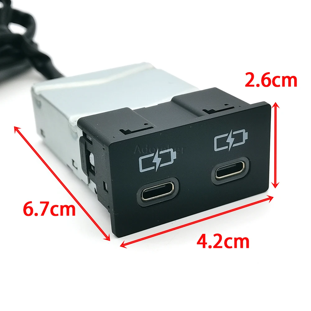 1PC White LED Light Dual TYPE-C Socket Car Fast Charger Power Adapter for Toyota Camry Corolla RAV4 Land Cruiser 18-22