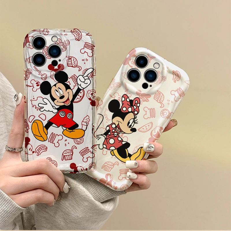 

New Disney Mickey Minnie Couple Cartoon Phone Case for iPhone 16 15 14 ProMax 13 12 11 8 7 Plus X XR XS Max TPU Shockproof Cover