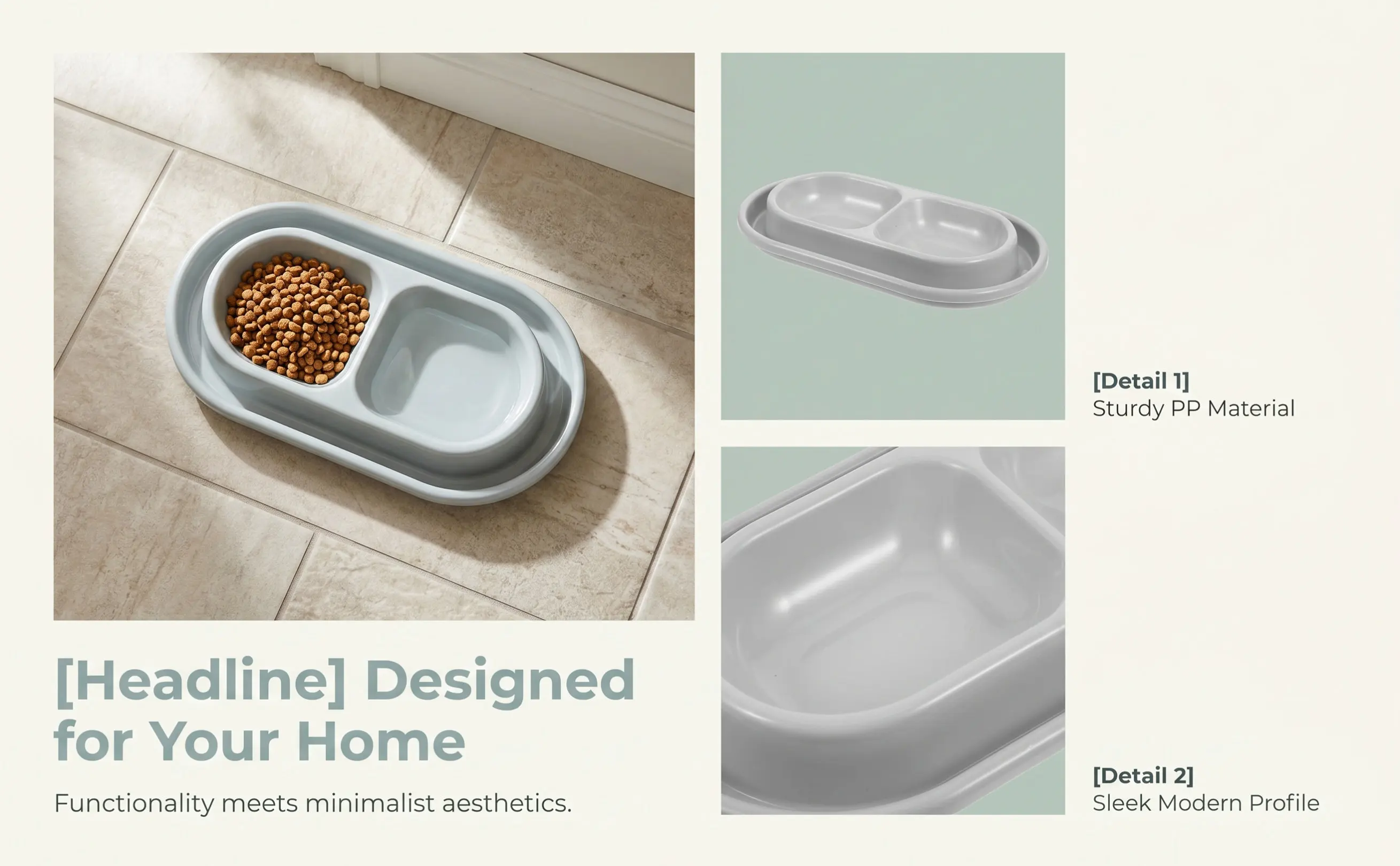 Cat Food and Water Bowl Set Ant Proof Dual Compartment Pet Bowl for Cats Dogs Kitten Puppy Gray Home Decor Friendly