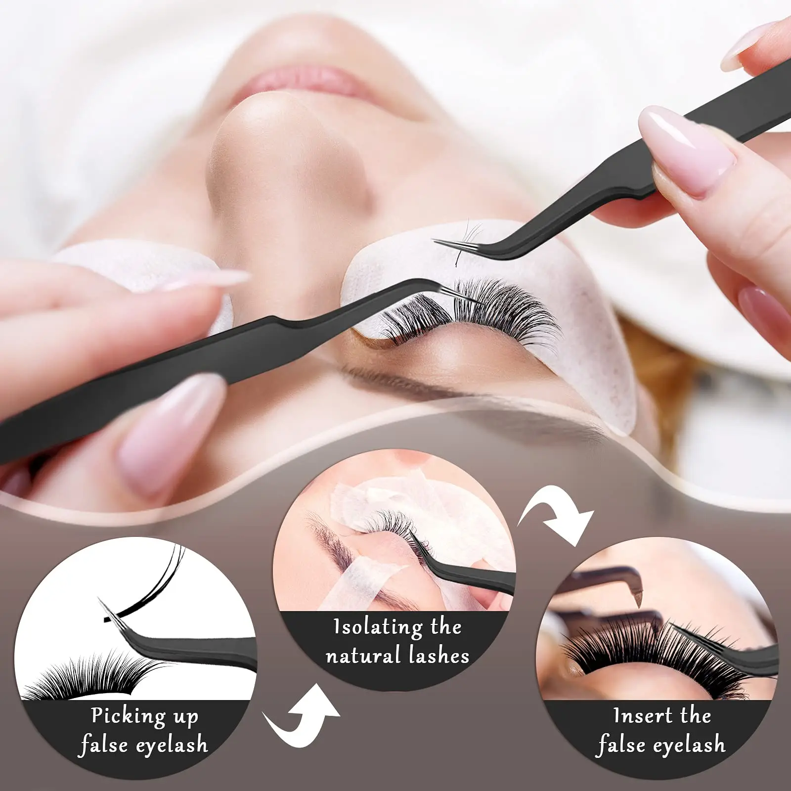 1/9Pcs Tweezers Pointed Tip Eyelash Extension Tweezers Stainless Steel Curved Tip Curved Tip Tweezers with Protective Cover
