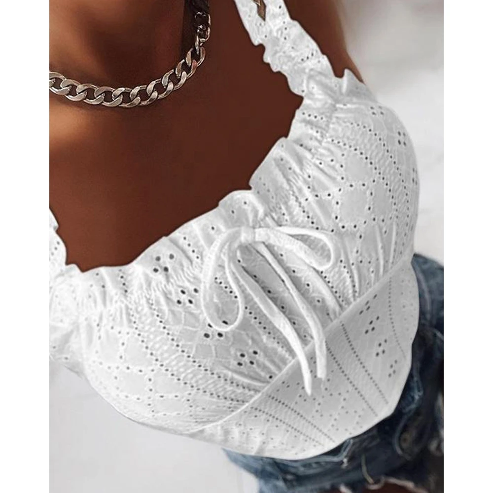Fashion Sexy Hollow Out Cami Tops for Women Casual Bow Decor Tank y2k Tops Summer Women White Top Femme Holiday Cami Streetwear