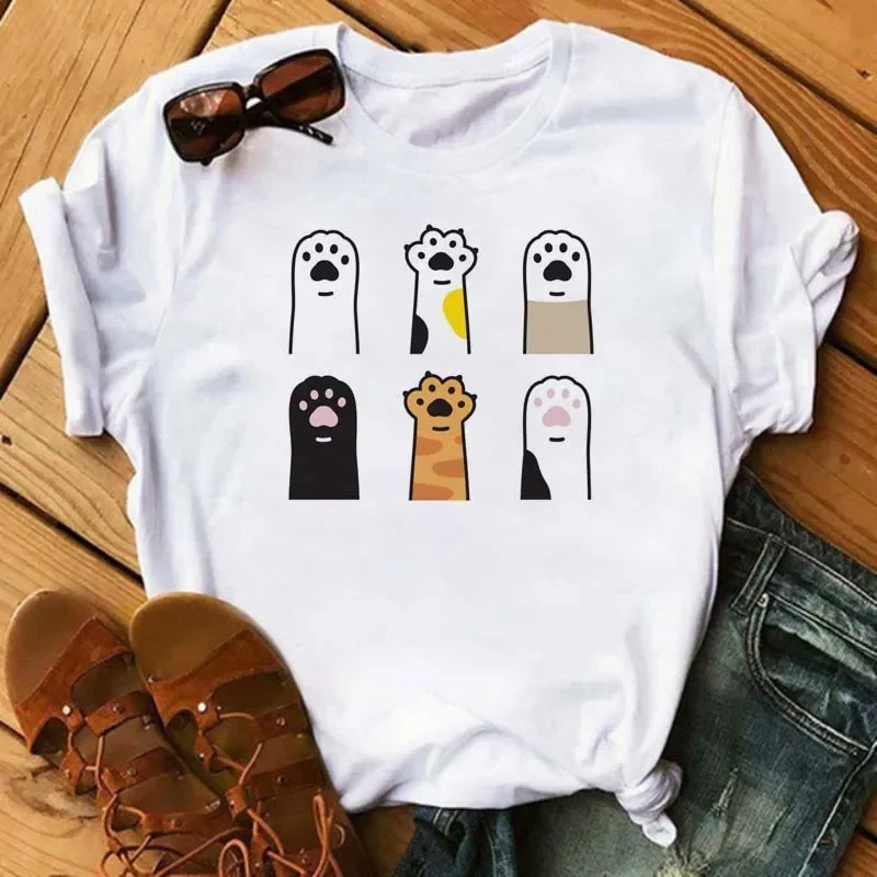 Maycaur Kawaii Katzen Drucken Sommer Nette Frauen T-shirt Lustige Cartoon T Shirt Weibliche Ullzang T-shirt 90er Jahre Mode Koreanischen stil Top T