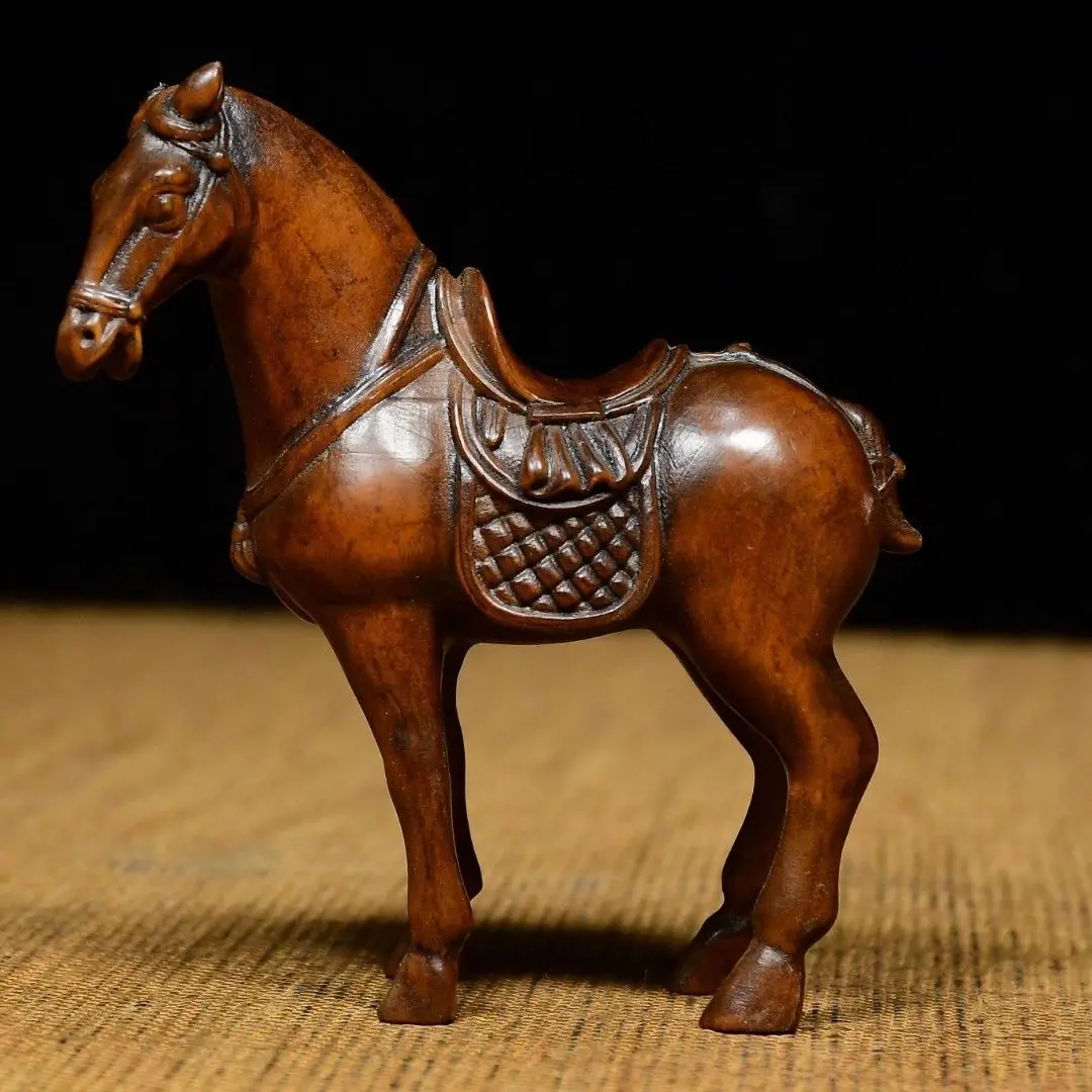 Hand Carved Wood pet animal horse Statue Figurine Desktop Ornaments Home Decoration Crafts Tea Pet Decor
