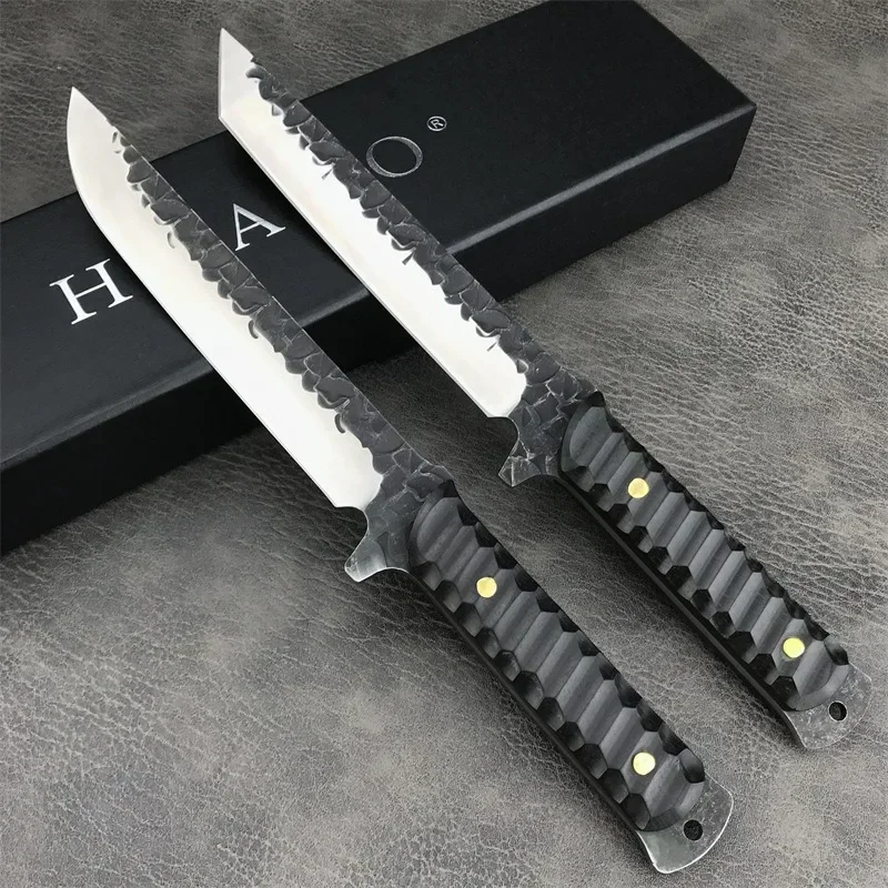 

Outdoor Pocket Knife EDC Tool Camping Tactical Hunting Self-defense Multi-purpose Straight Knife Ebonwood Handle 7Cr13Mov Handle