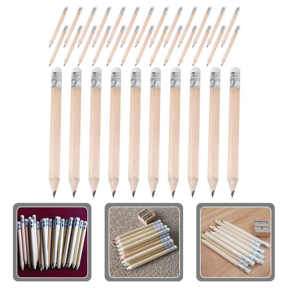 50 Pcs Short Pencil Kids Erasable Writing Pencils Drafting Instrument Log Basswood for Stationery Student Use