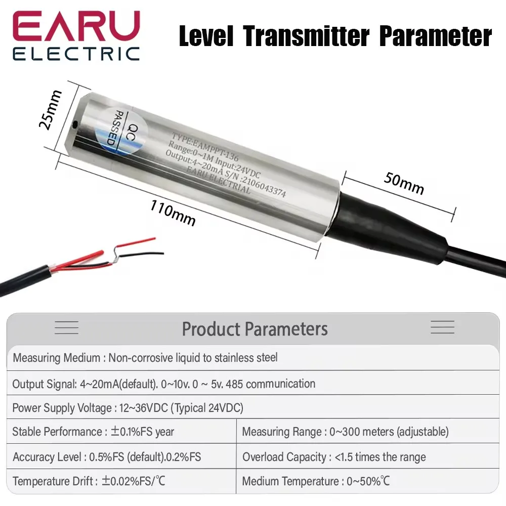 1set 4-20MA Output Integral Liquid Oil Water Level Sensor Probe Transmitter Detect with Smart Controller Float Switch Alarm Pump