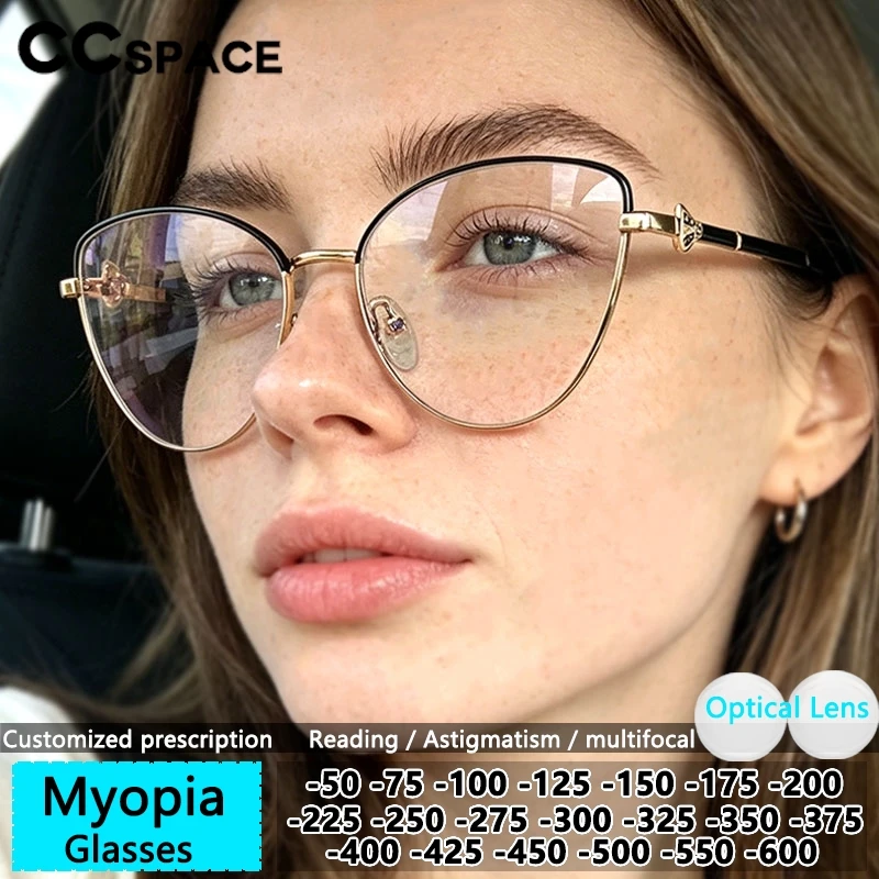 Новые очки для коррекции близорукости с эффектом кошачьего глаза, прозрачные металлические оправы, женские очки с антибликовым покрытием, оптические линзы для женщин.