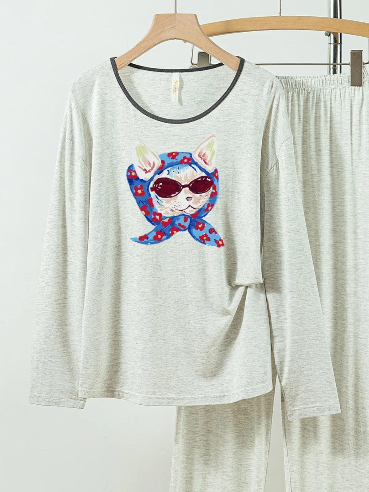 

5181-276 Casual and Comfortable Modal Cotton Pajamas for Women, New Spring and Autumn Long-Sleeved Long Pants Solid Color Casual