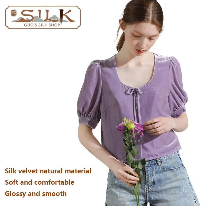 

Natural Silk Velvet Women's Shirt Long-Sleeved Short Sleeved Casual Top Elegant Sweet, Simple Design, Suitable Spring Summer