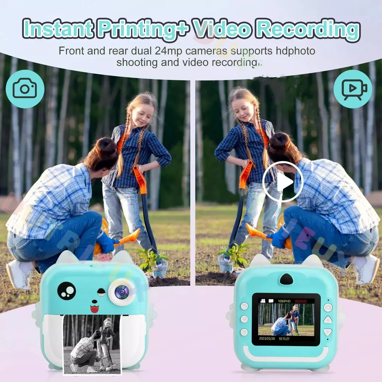 Instant Print Photo Digital Children Camera 2024  best toys Kids Mini Thermal Printer camera for boys and girls