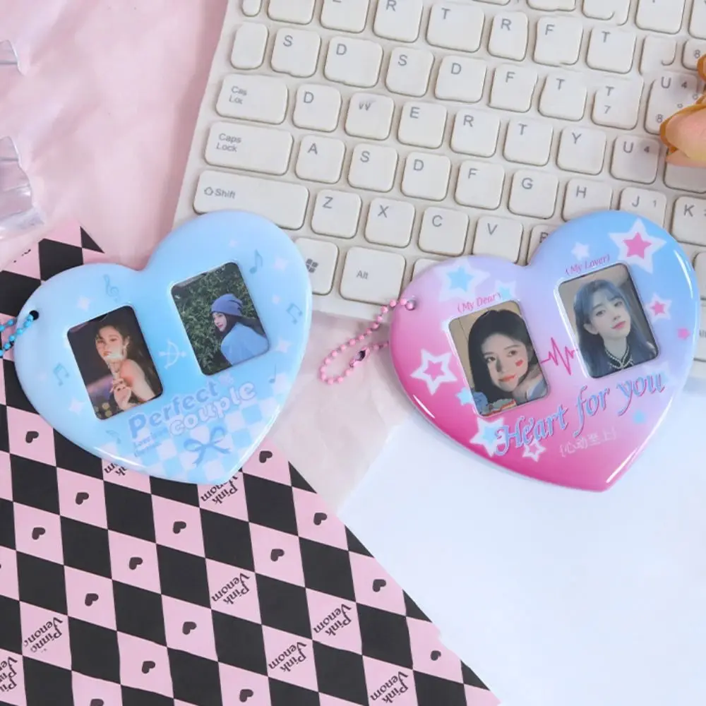 

Korean Style Couple Heart Keychain CP Cute Photo Card Holder Display Sleeves Fashion Idol Photo Protective Pendant Decoration