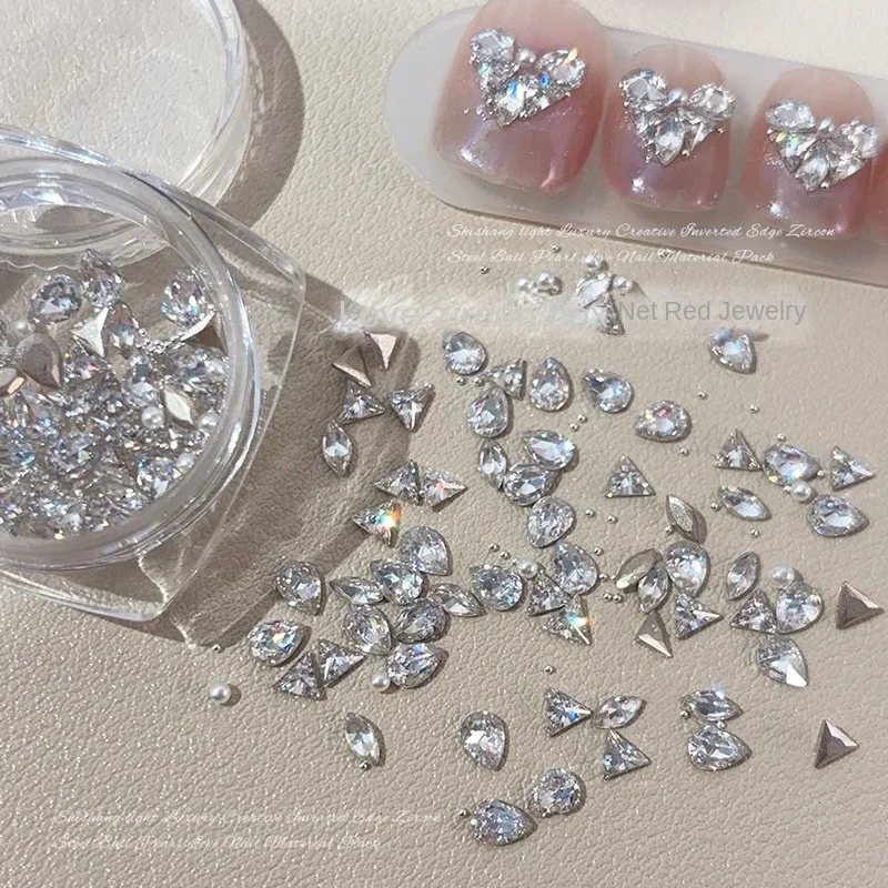 Heartshaped and Butterfly Zircon Crystal Super shiny style Heart shaped Kit Flat bottomed and Beveled Nail Art Small Accessories