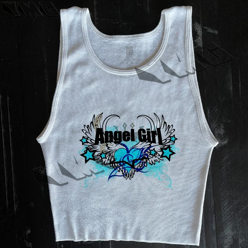 Camiseta de manga corta Harajuku retro ajustada, retro gótico americano de los años 2000, ropa superior Emo de los años 90, camiseta con estampado de letras Y2k