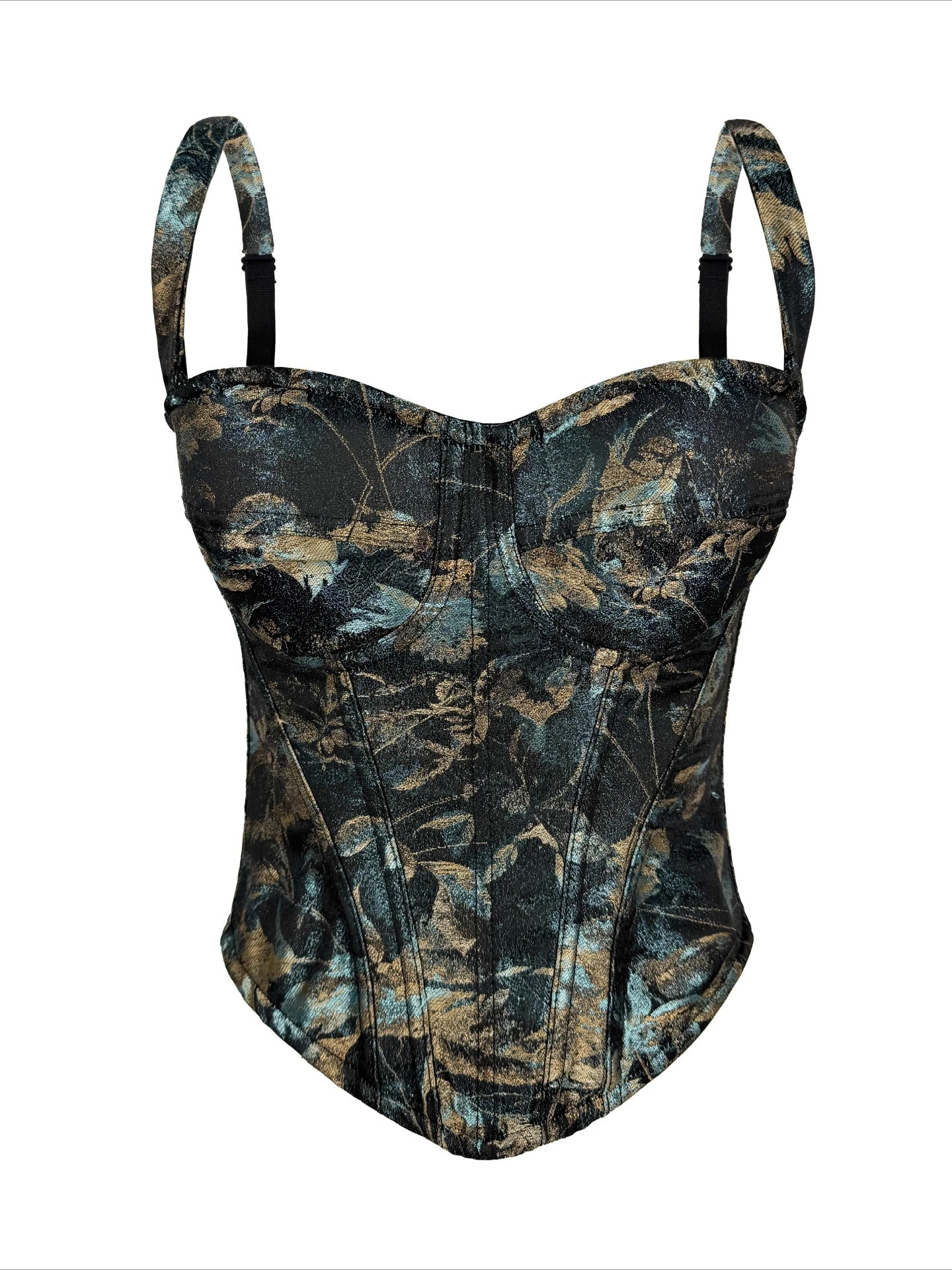 SsTss Haut bustier vintage imprimé floral pour femme, bretelles réglables, sans manches, corset slim désossé, gilet court Y2K